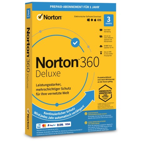 Norton Security Deluxe 360 ESD - 3 Lizenzen (Digitaler Produkt-Key, 1 Jahr, ohne Abo)
