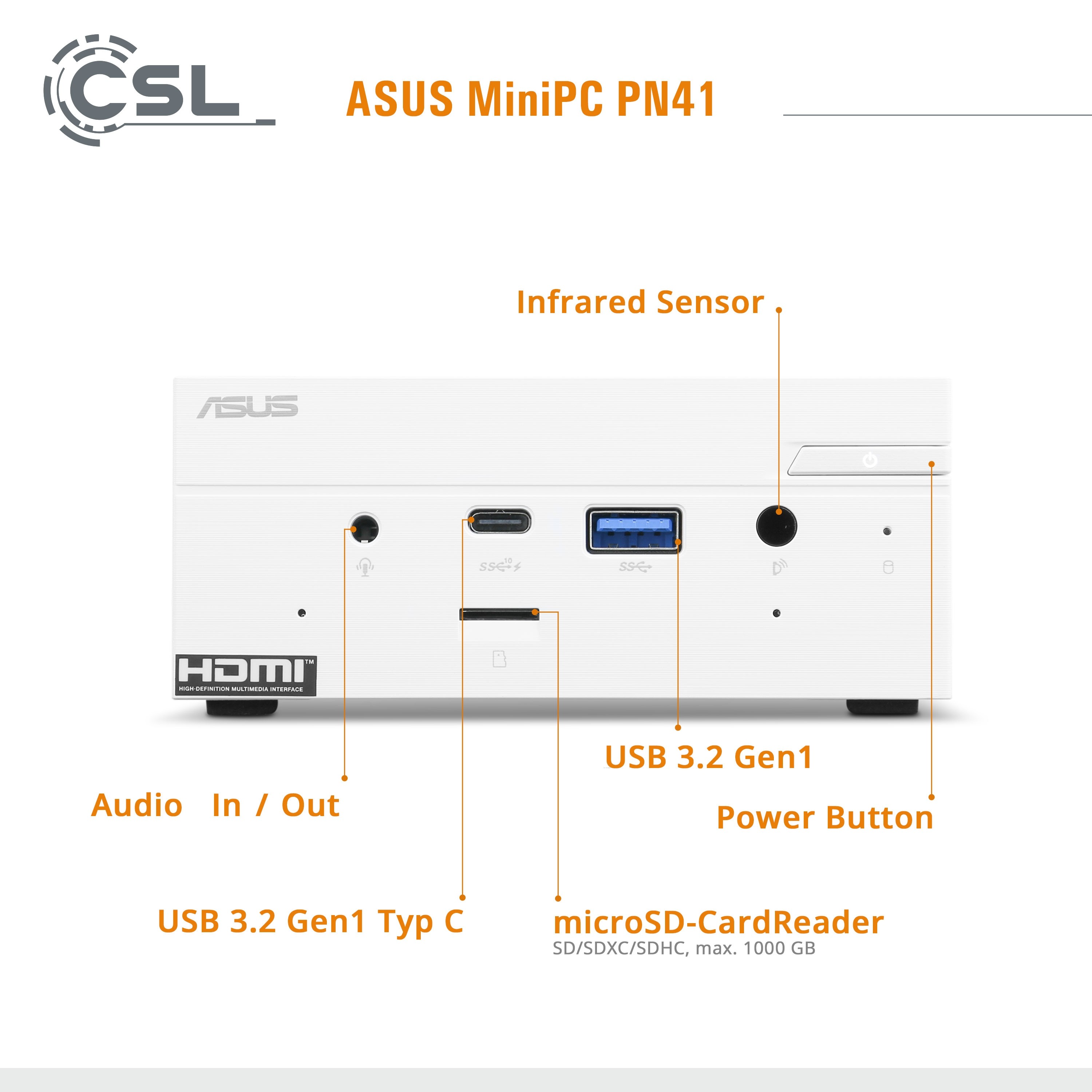 CSL Computer Mini PC ASUS PN41 white / Windows 11 Pro / 1000GB+8GB