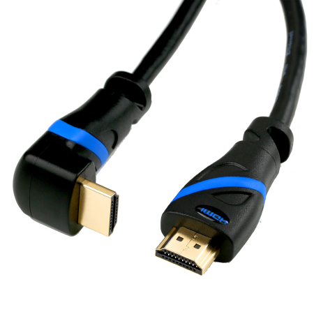 HDMI 2.0 cable, angled, 0.5 m, black/blue