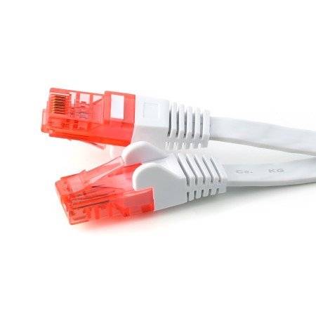 Cable plano de 0,25 m Cat6, blanco/rojo