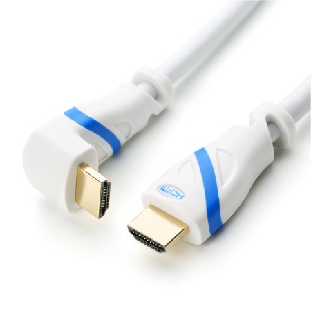 Cable HDMI 2.0, acodado, 0,5 m, blanco/azul