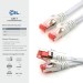 Cable de conexión plano de 0,25 m Cat7, blanco/rojo