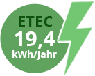  />La consommation annuelle d'électricité en kWh est indiquée par la valeur ETEC. La valeur ETEC est la consommation d'énergie calculée selon le modèle d'utilisation dit 